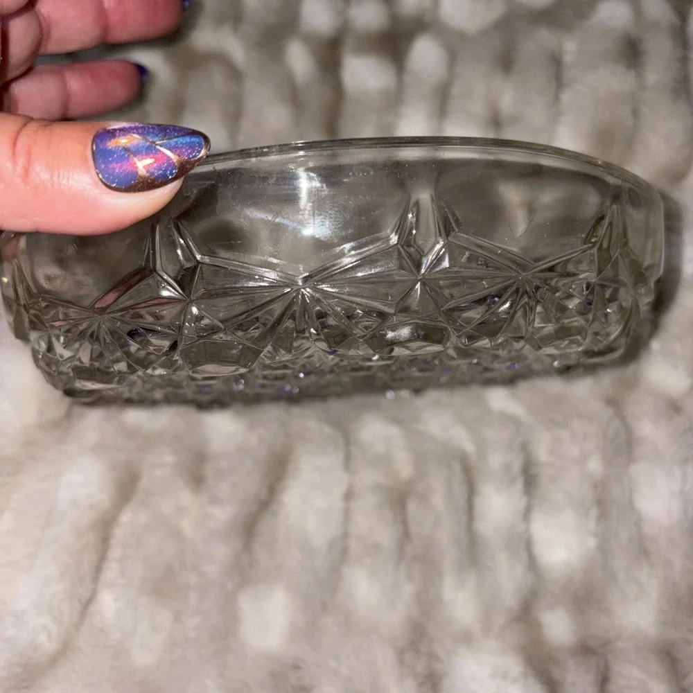 Vintage Pressed Clear Platter Indiana Glass Button Daisy Divided Relish Dish